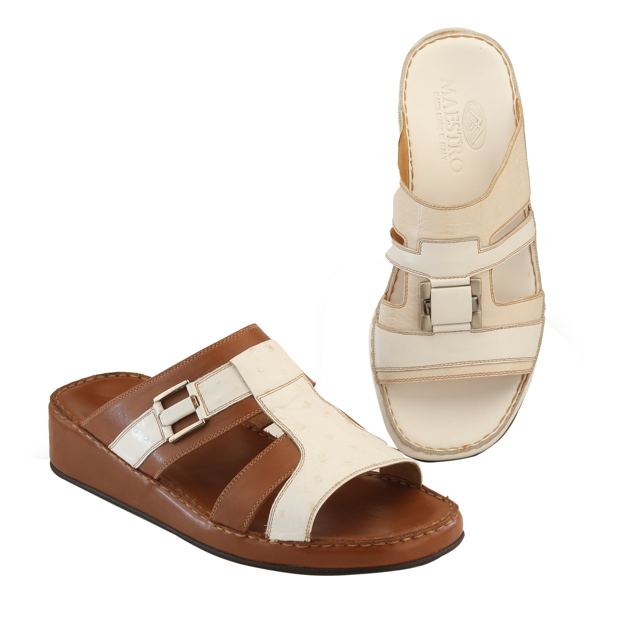 White Bi-Color Platform Sandals — Maestro