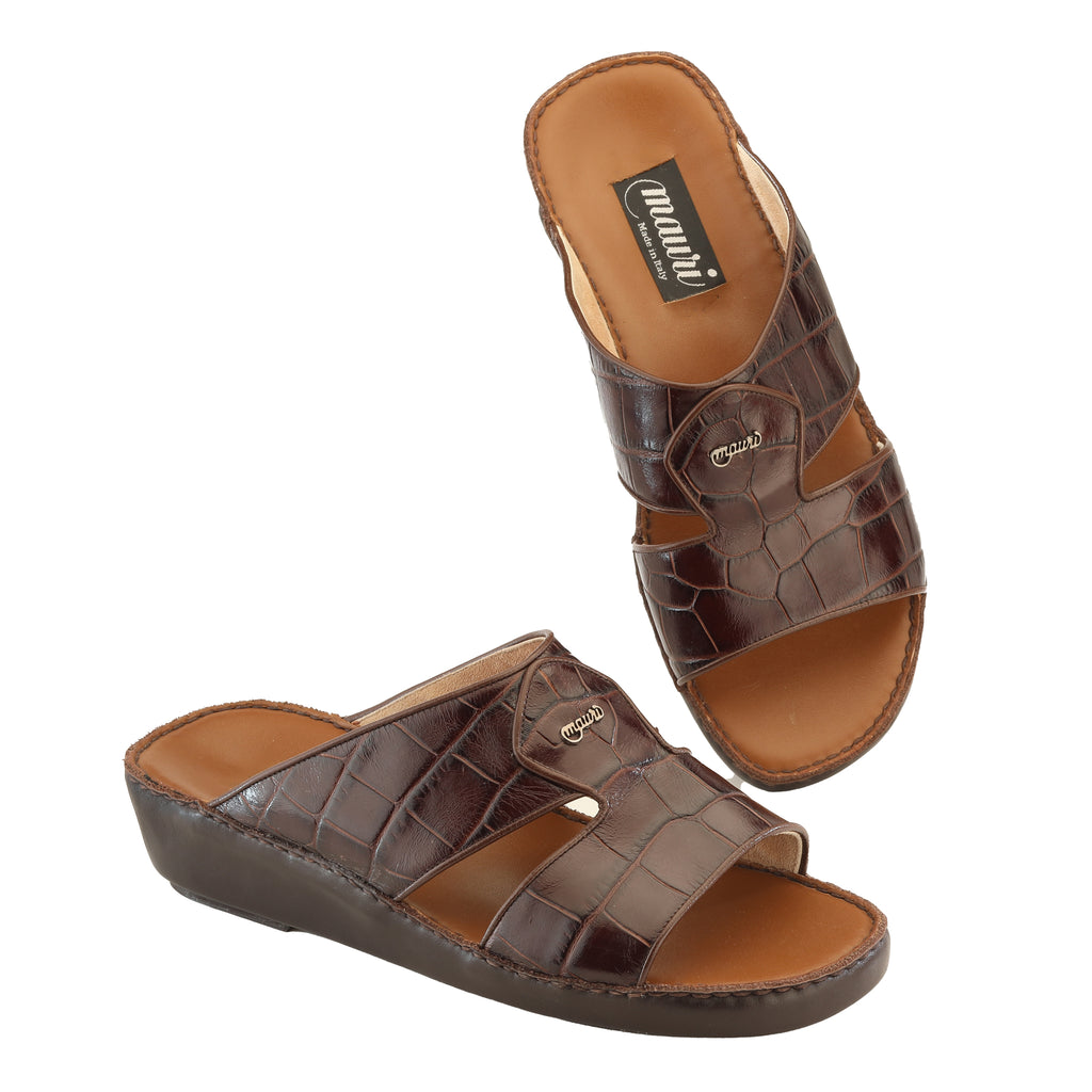 Brown Engraved Crocodile Napa Platform Sandal — Mauri