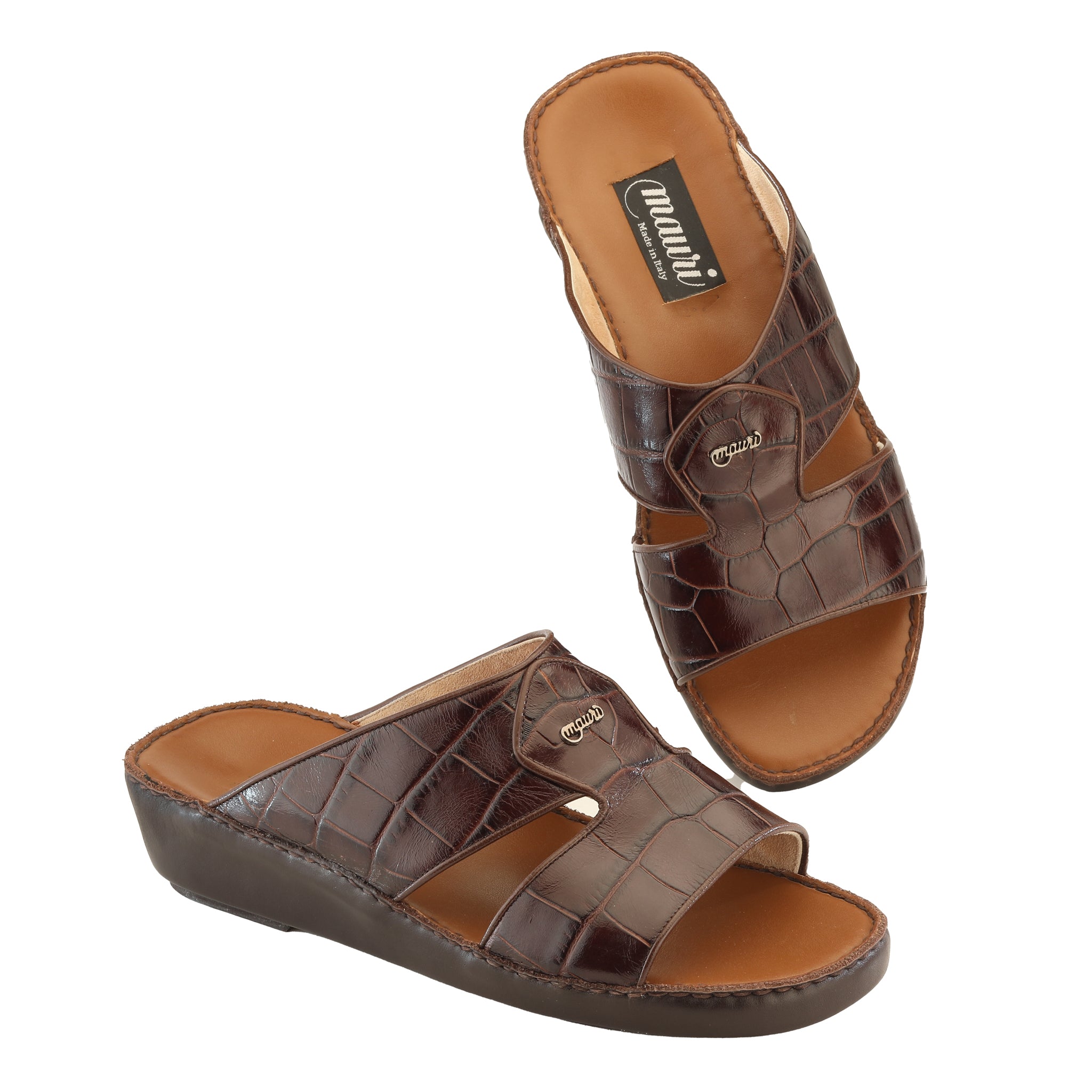 Brown Engraved Crocodile Napa Platform Sandal — Mauri