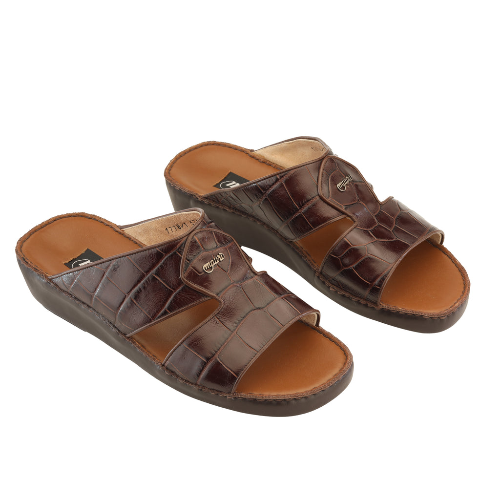 Brown Engraved Crocodile Napa Platform Sandal — Mauri