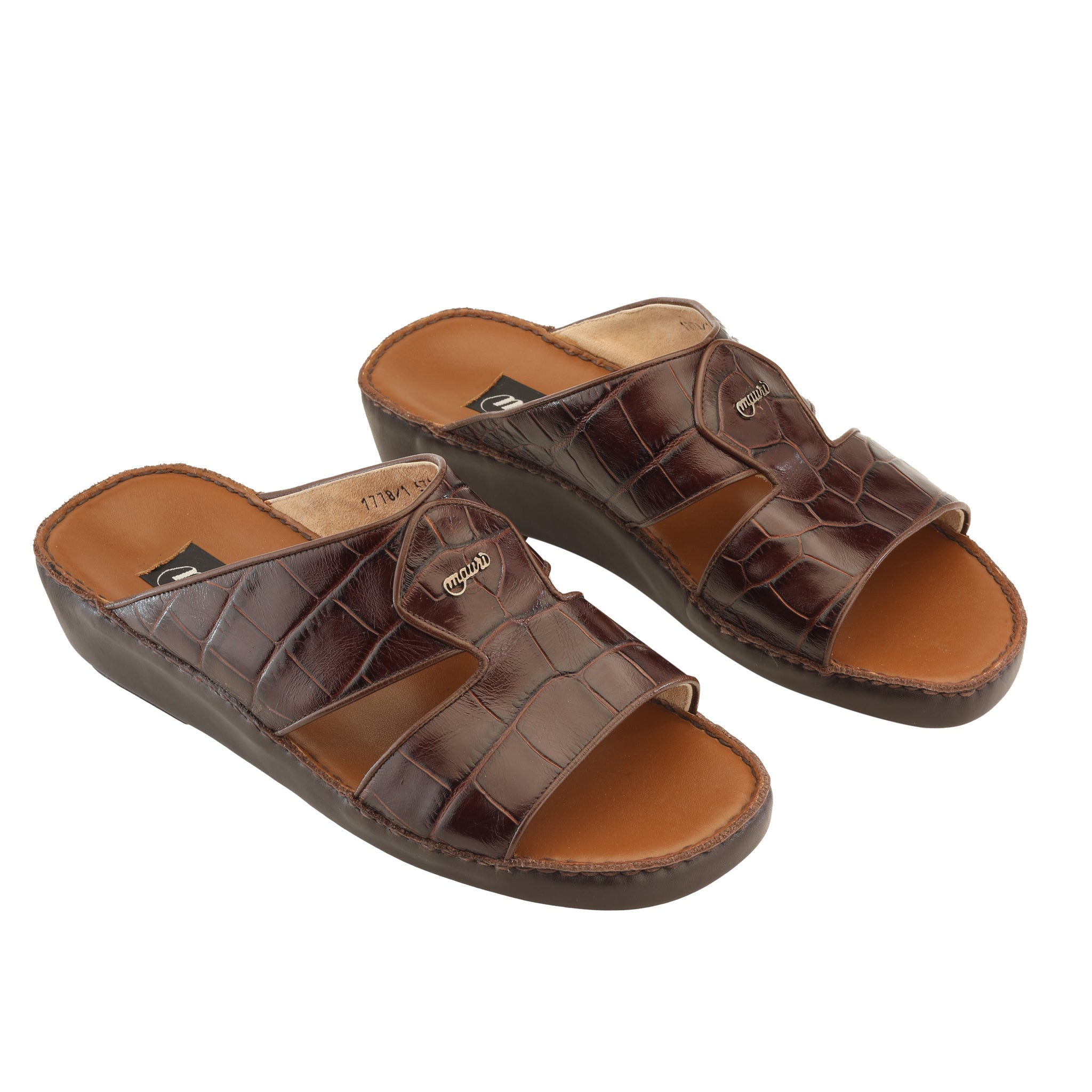 Brown Engraved Crocodile Napa Platform Sandal — Mauri