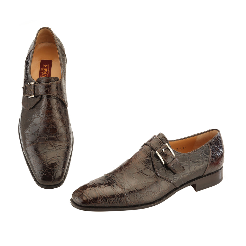 Scarpe allacciate in coccodrillo marrone — Scarpe Nipmar