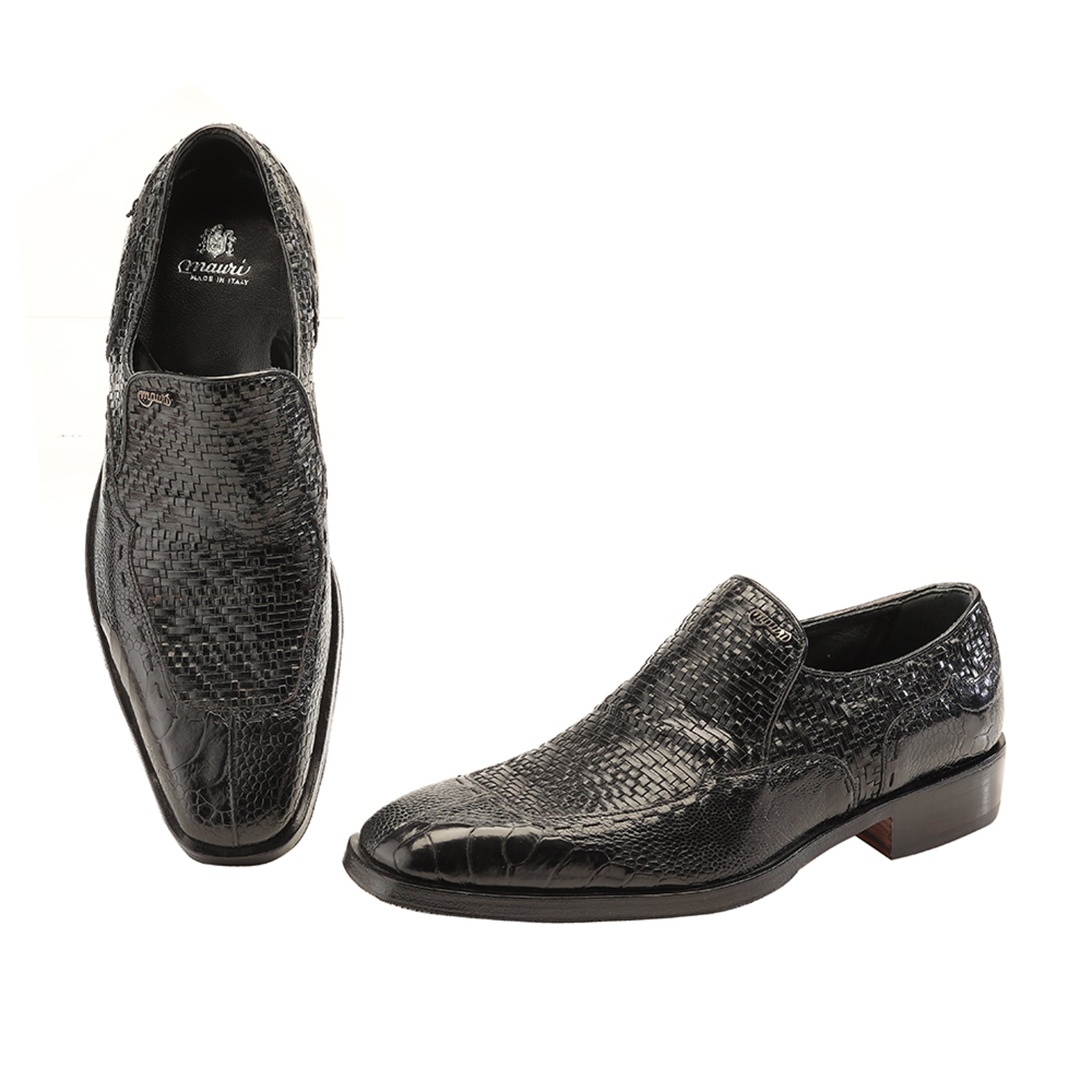 Scarpe nere in pelle di struzzo intrecciata — Mauri Shoes
