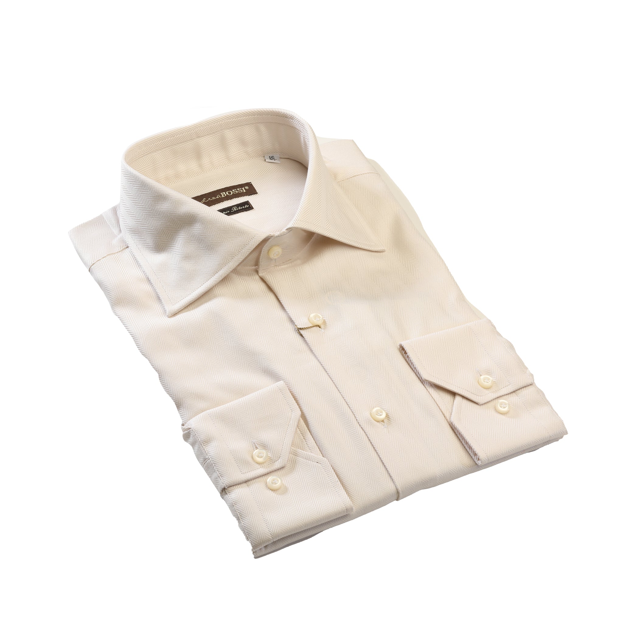 Beige Double Twisted Plain Herringbone Shirt — Andrea Bossi