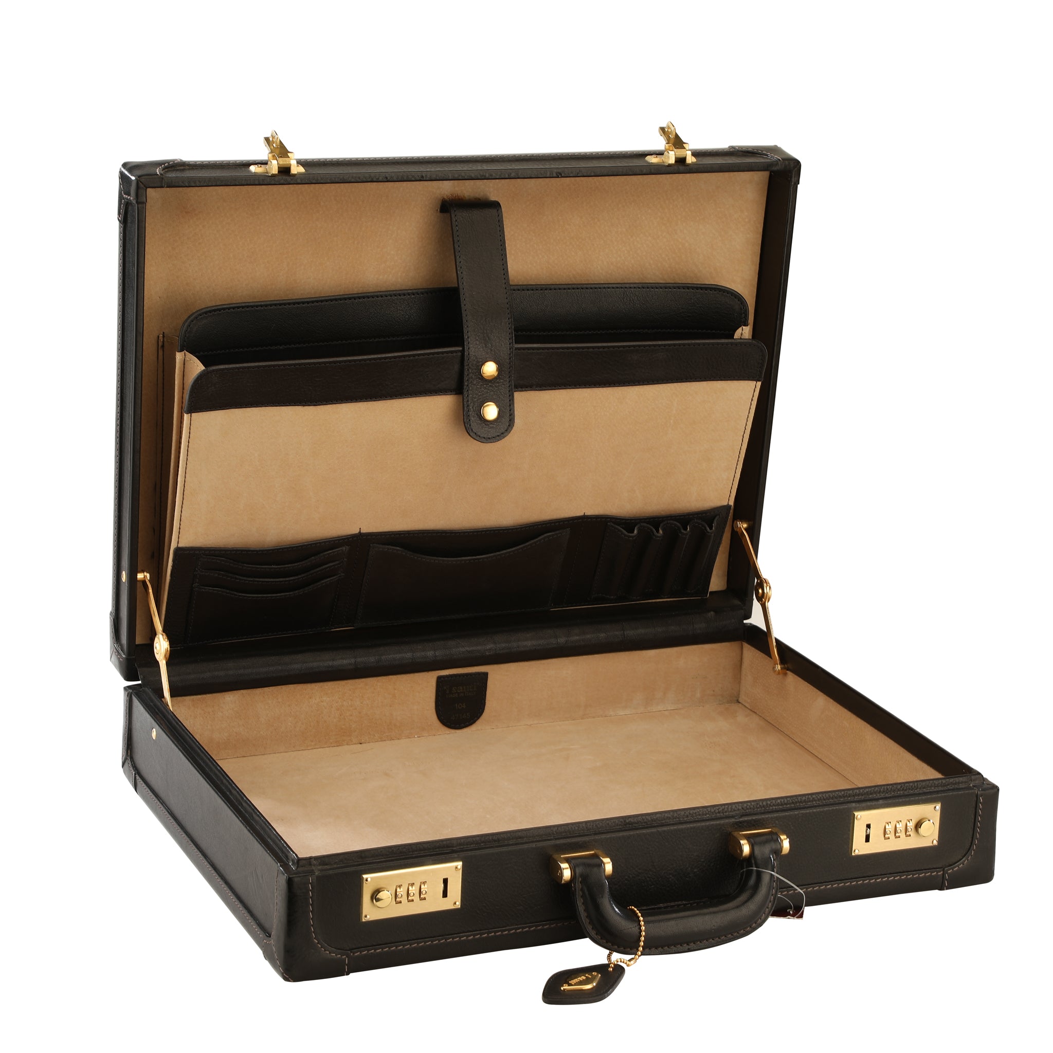 Black Genuine Leather Attaché Hard Briefcase — I Santi