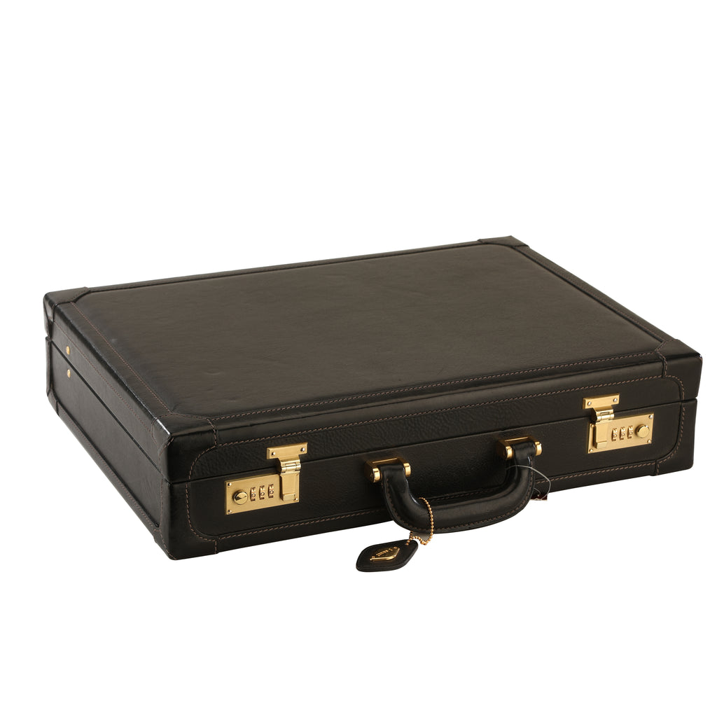 Black Genuine Leather Attaché Hard Briefcase — I Santi