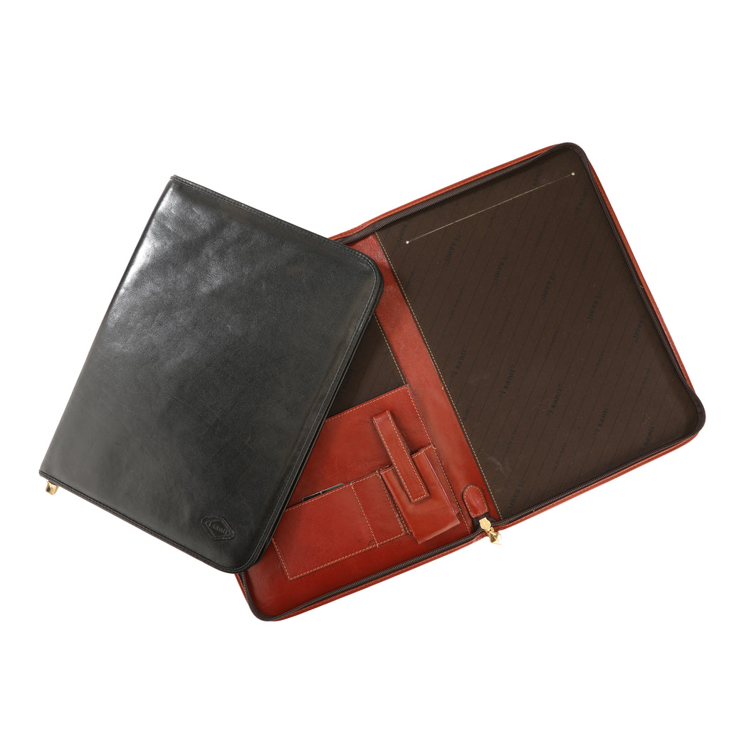 Black Unisex Leather Portfolio Folder — I Santi