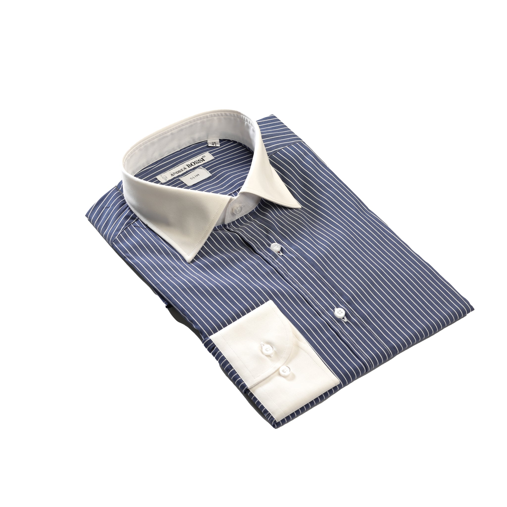 Blue Striped Contrast-Collar Shirt — Andrea Bossi