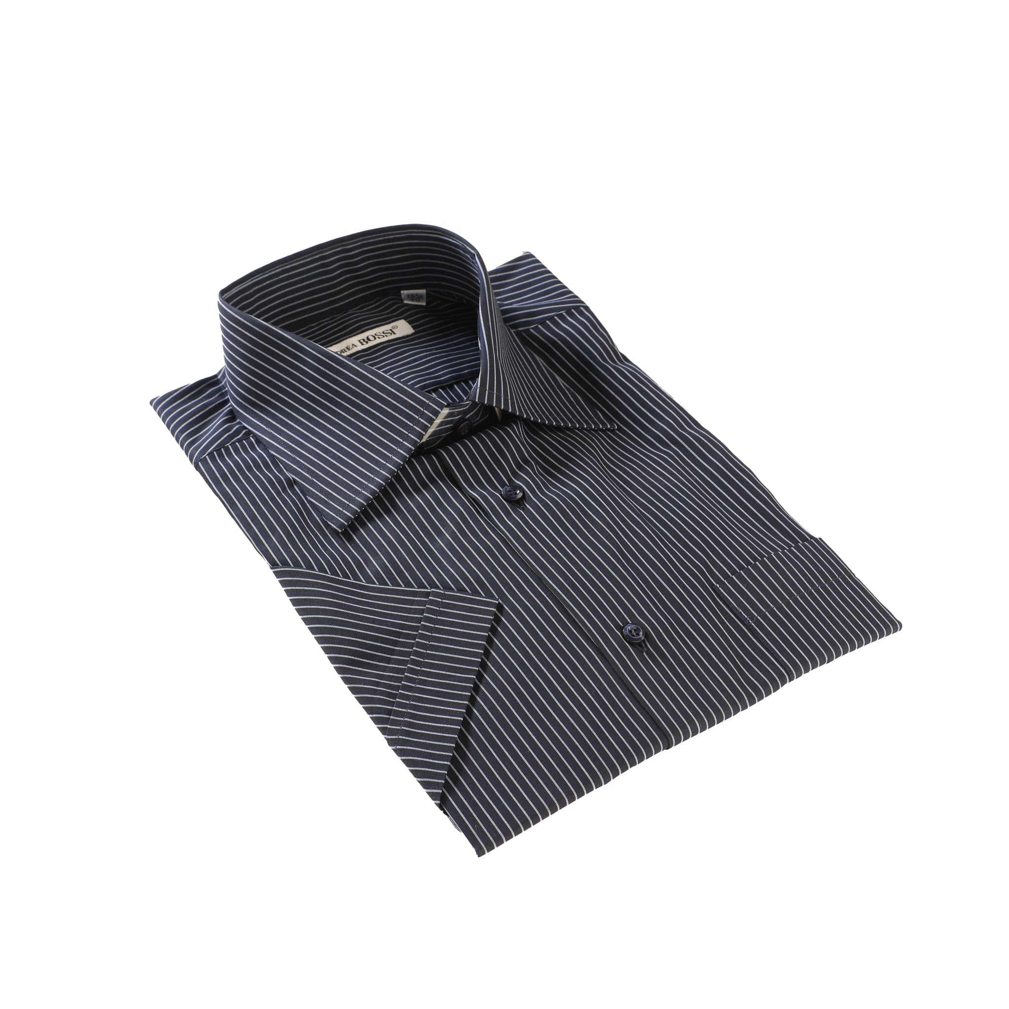 Blue Striped Short-Sleeve Shirt — Andrea Bossi