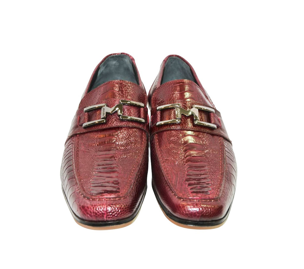 Mocassini in vera pelle di struzzo color rosso rubino — Mauri Shoes