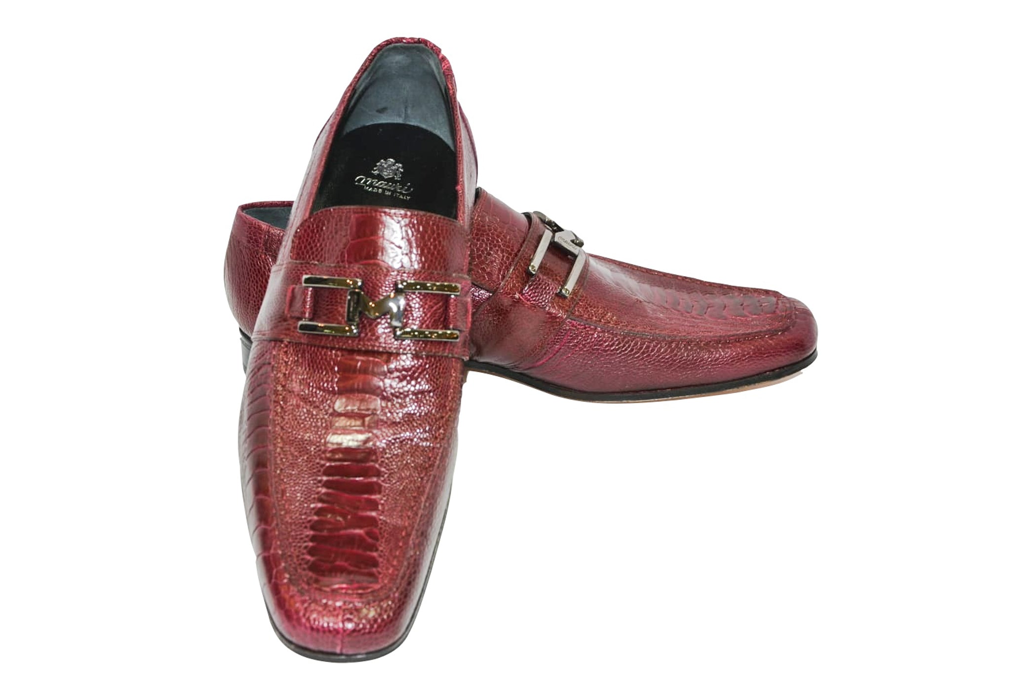 Mocassini in vera pelle di struzzo color rosso rubino — Mauri Shoes