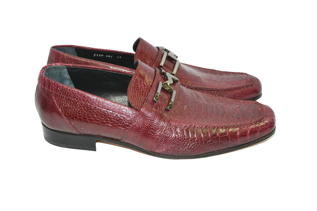 Mocassini in vera pelle di struzzo color rosso rubino — Mauri Shoes