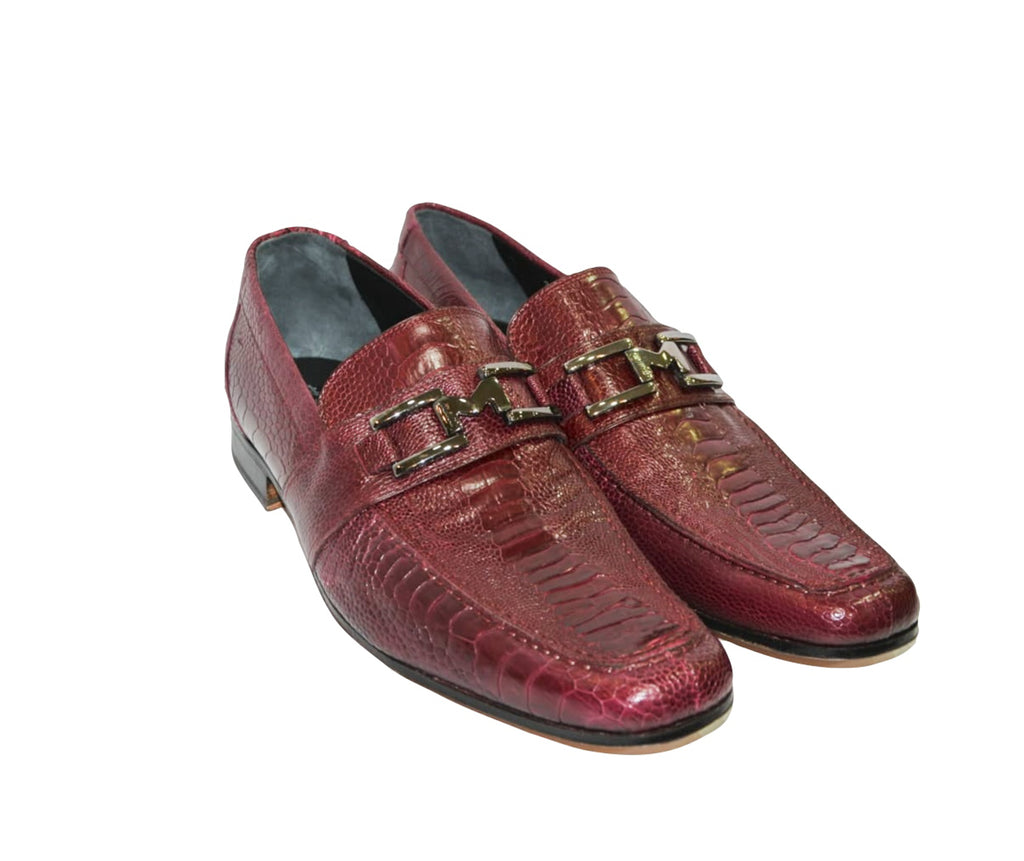 Mocassini in vera pelle di struzzo color rosso rubino — Mauri Shoes