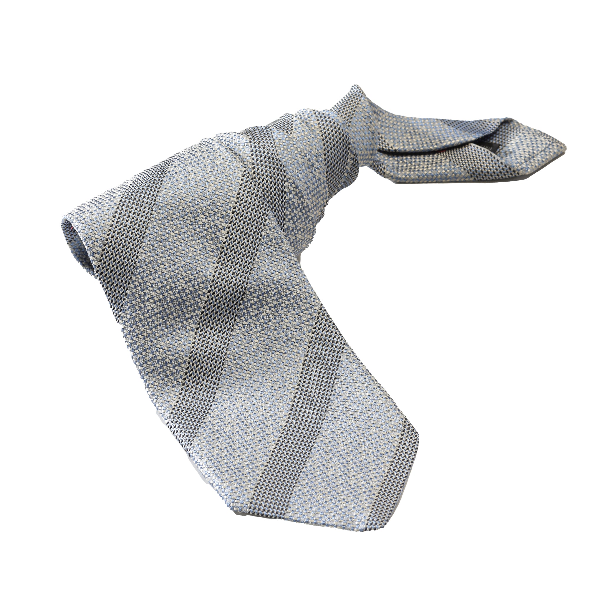 Unprinted Silver Offwhite Stripped Embossed Texture Tie — ISAIA