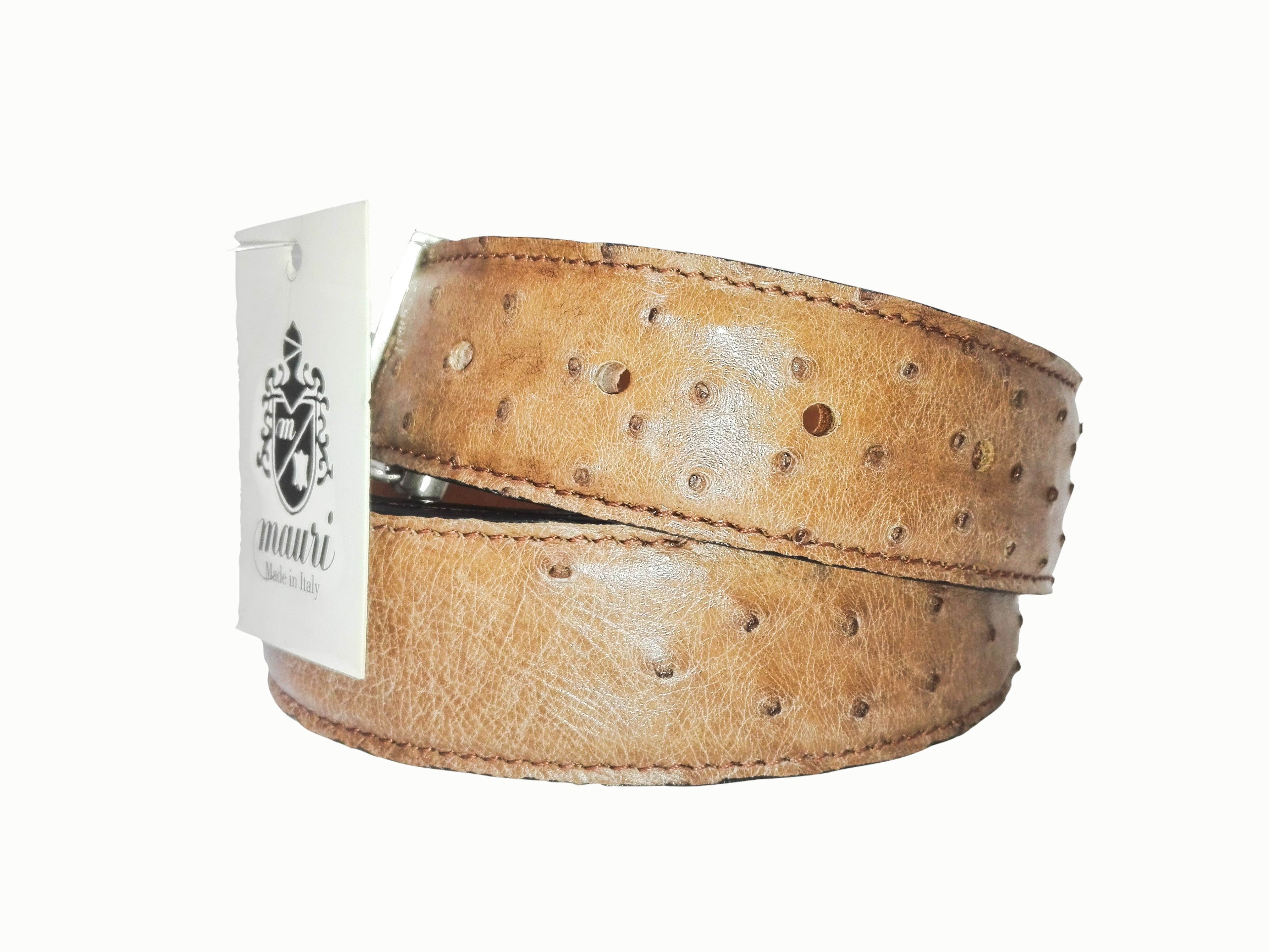 Cintura Artigianale in Vera Pelle di Struzzo, Marrone Chiaro — Mauri Shoes
