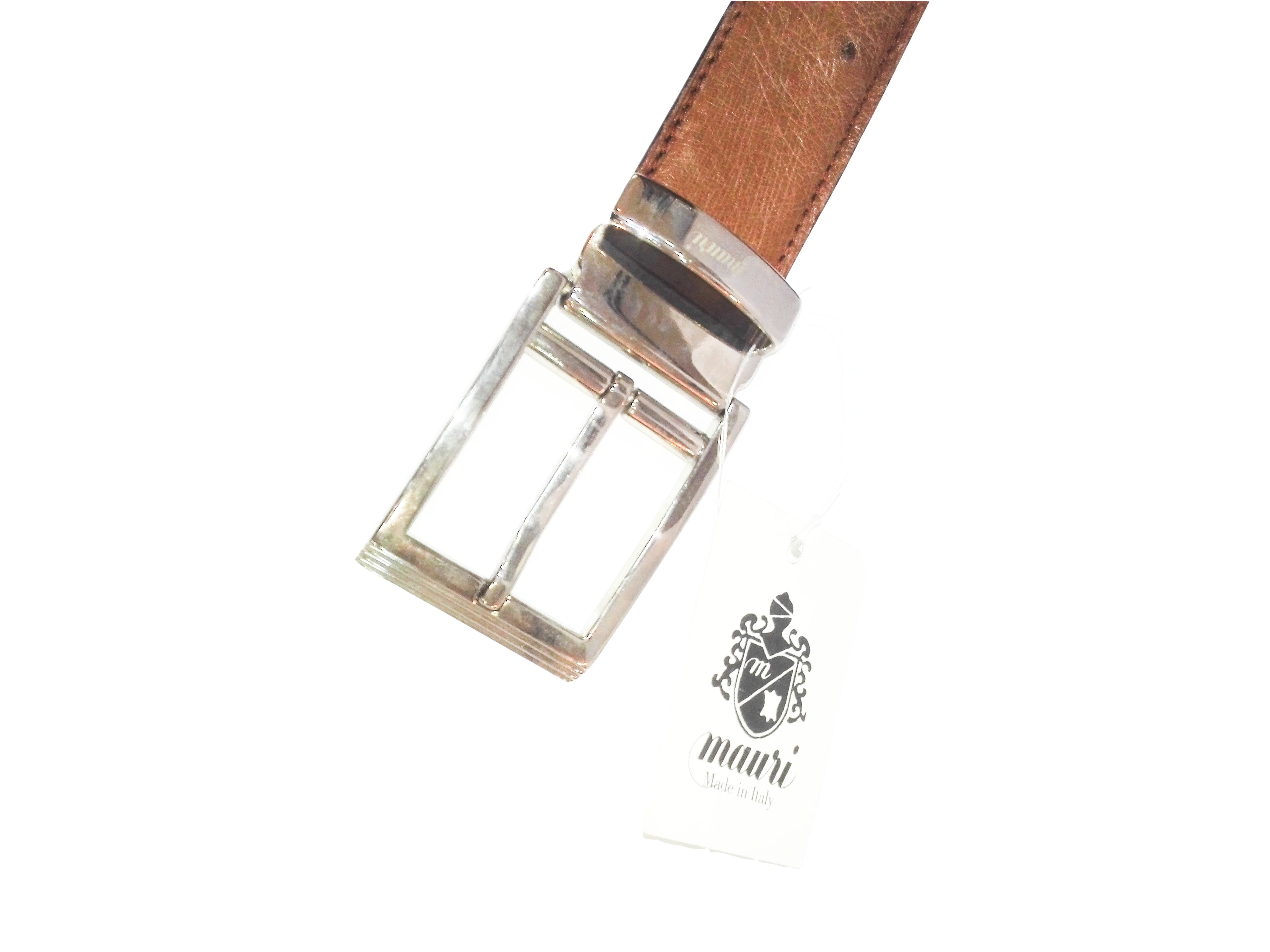 Cintura Artigianale in Vera Pelle di Struzzo, Marrone Chiaro — Mauri Shoes