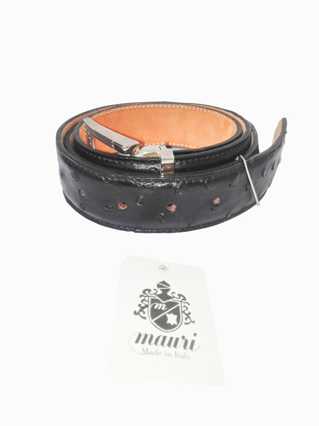 Cintura Artigianale in Vera Pelle di Struzzo, Colore Nero — Mauri Shoes