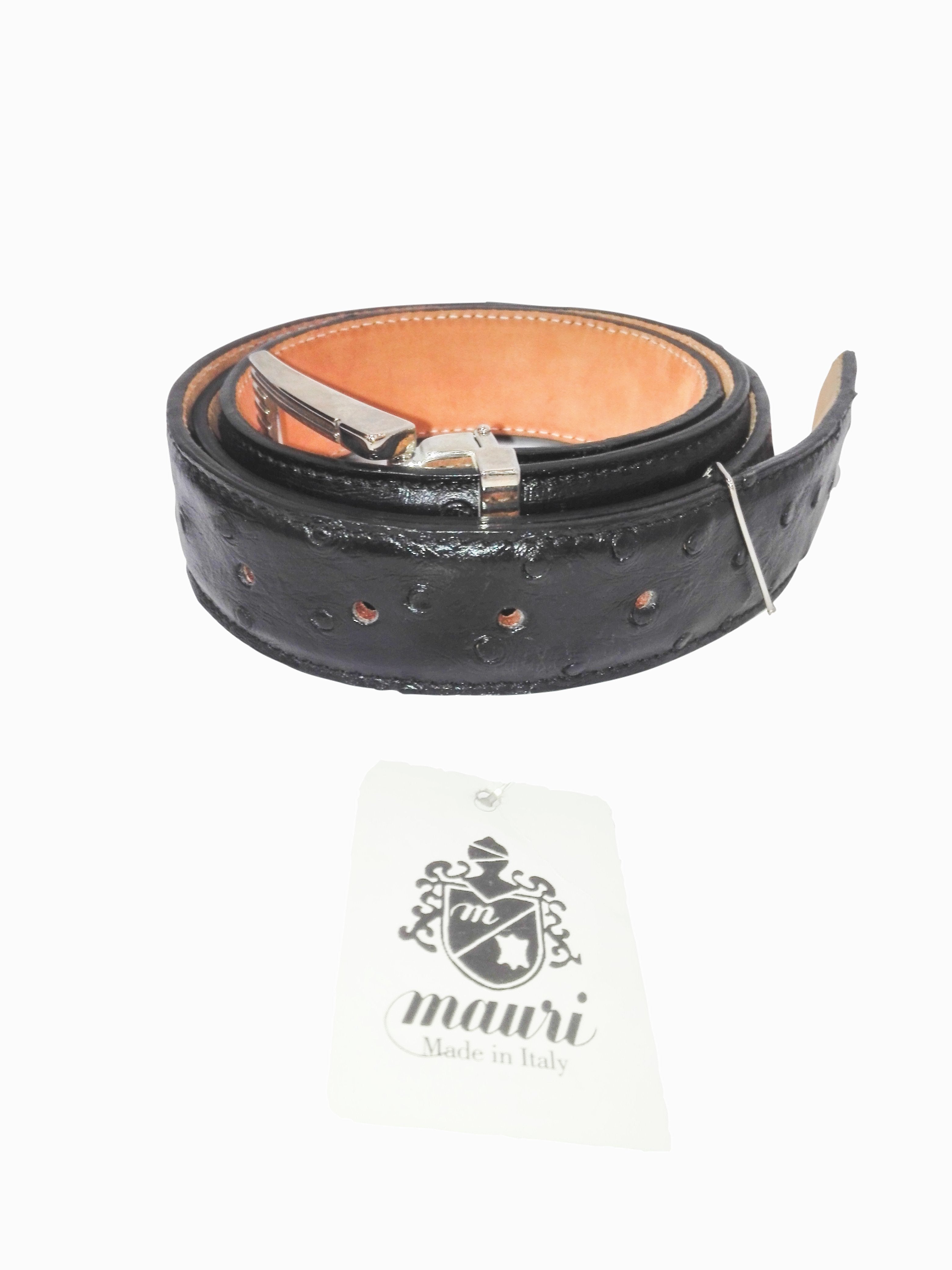 Cintura Artigianale in Vera Pelle di Struzzo, Colore Nero — Mauri Shoes