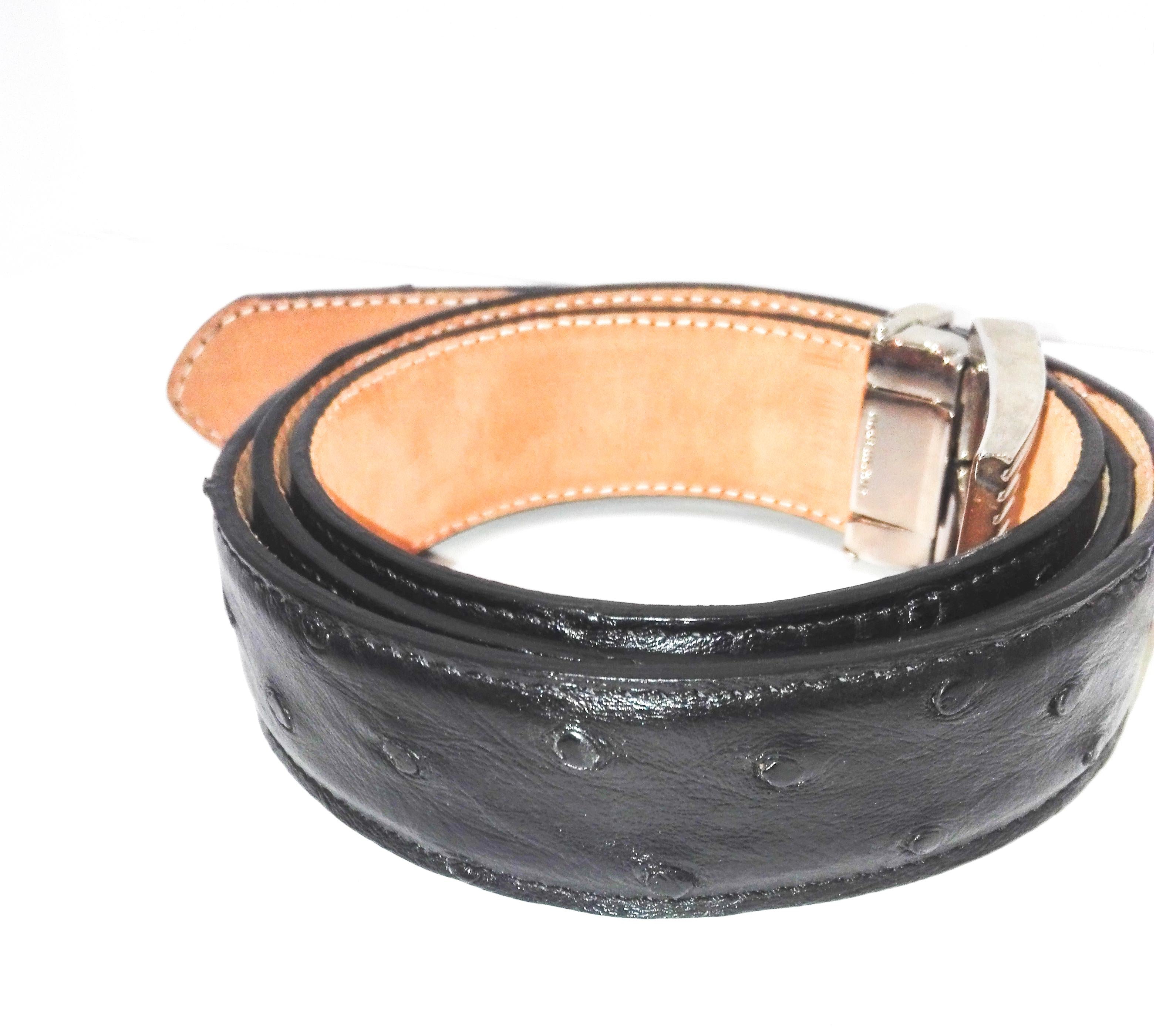 Cintura Artigianale in Vera Pelle di Struzzo, Colore Nero — Mauri Shoes