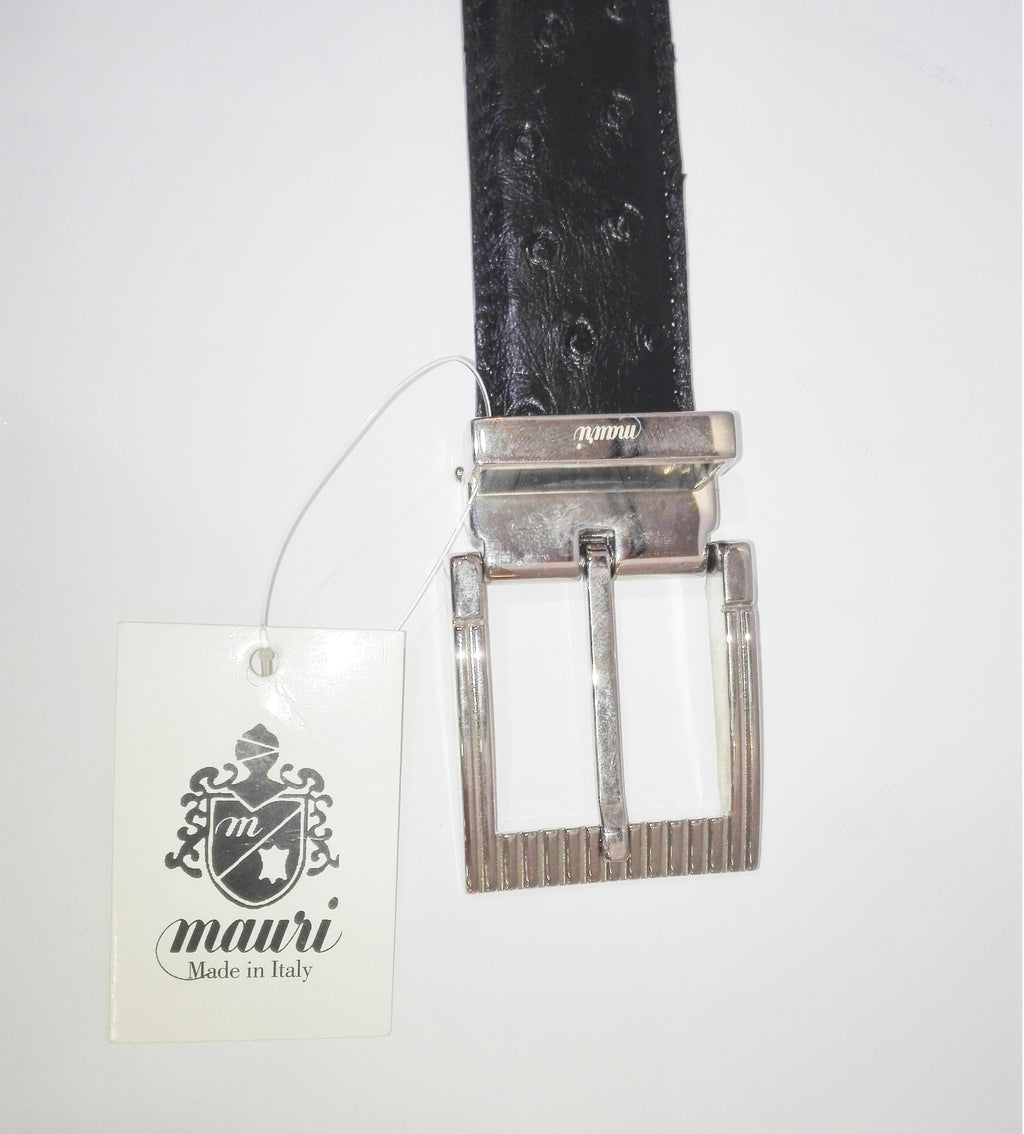 Cintura Artigianale in Vera Pelle di Struzzo, Colore Nero — Mauri Shoes