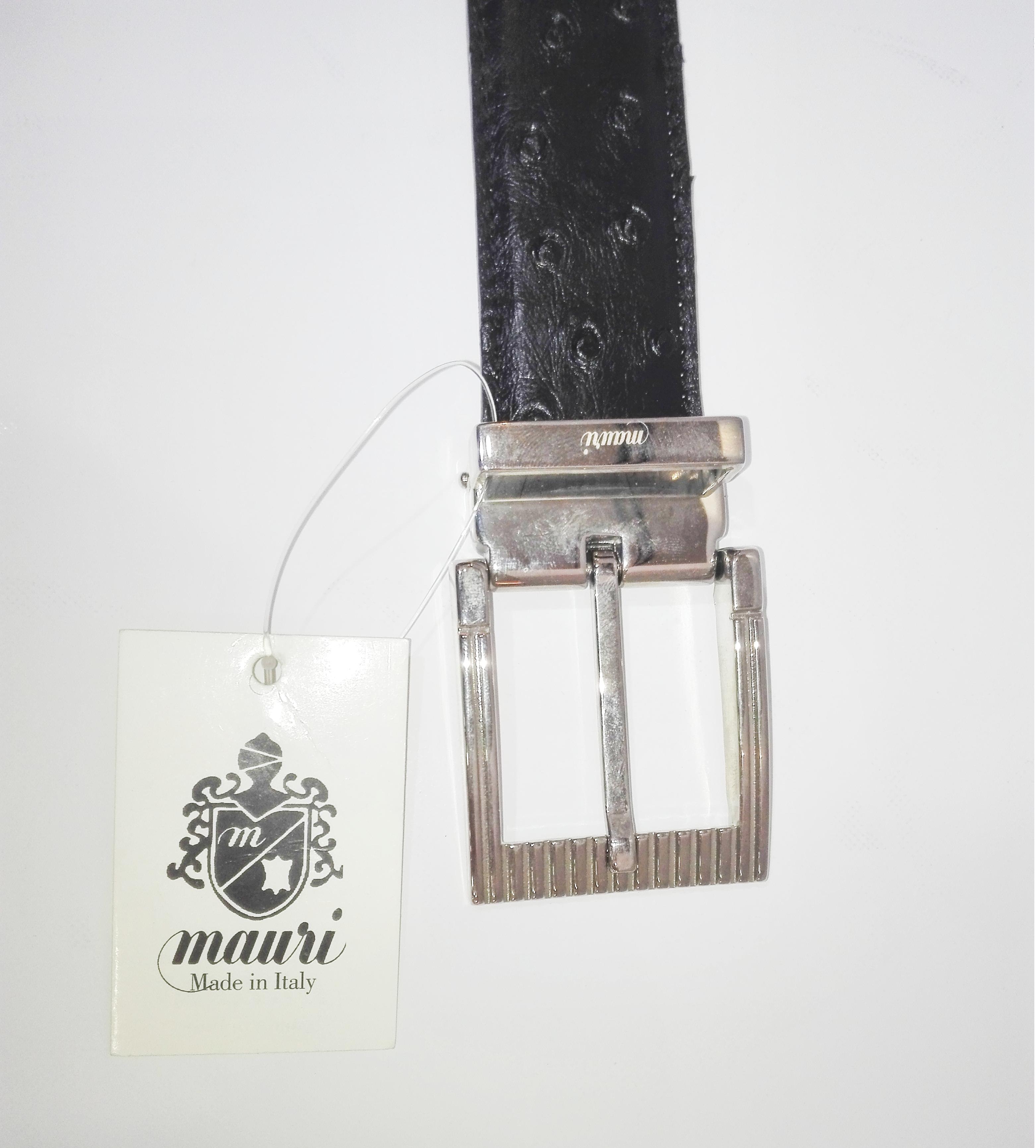 Cintura Artigianale in Vera Pelle di Struzzo, Colore Nero — Mauri Shoes