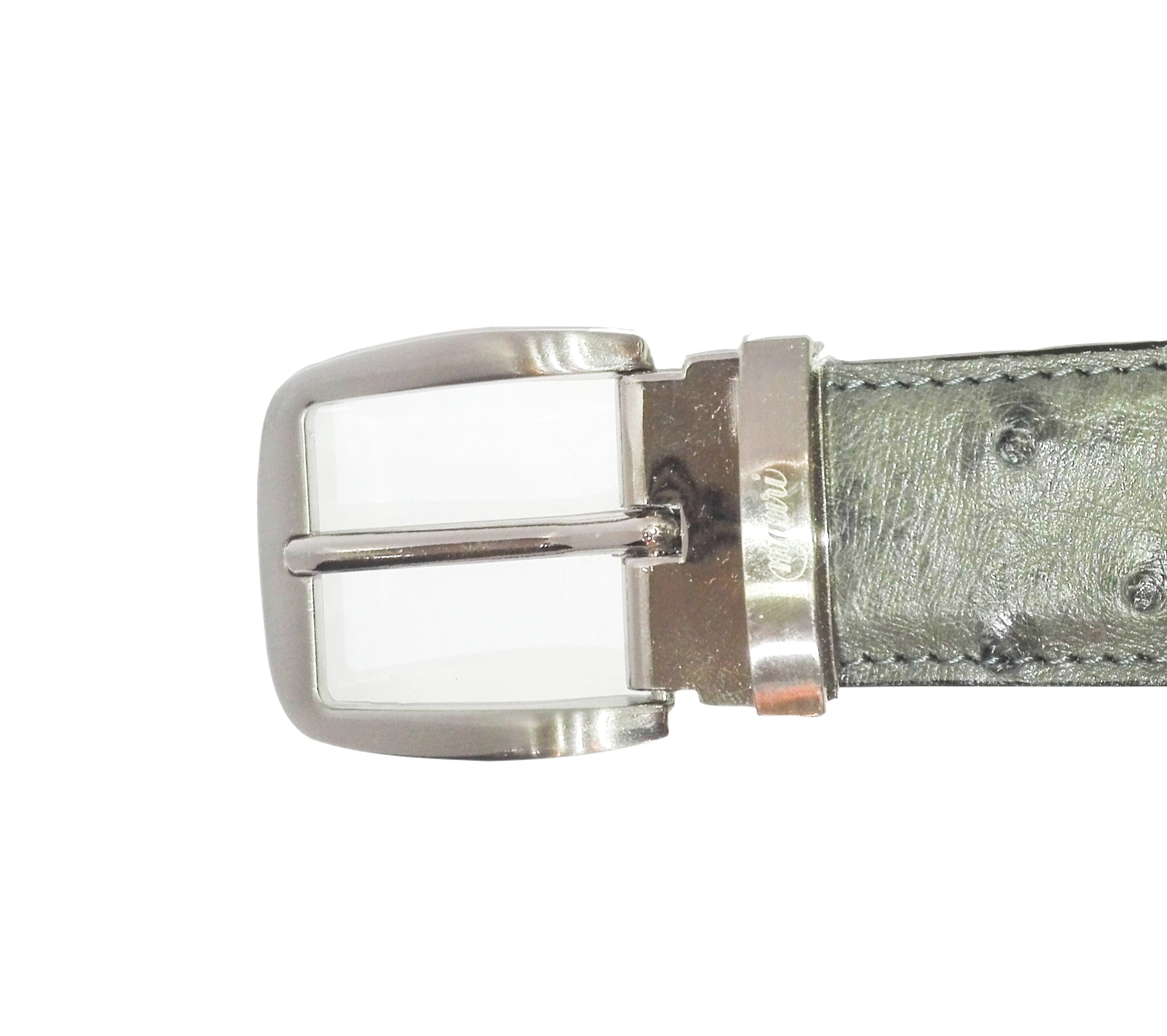 Cintura Artigianale in Vero Struzzo, Colore Grigio — Mauri Shoes